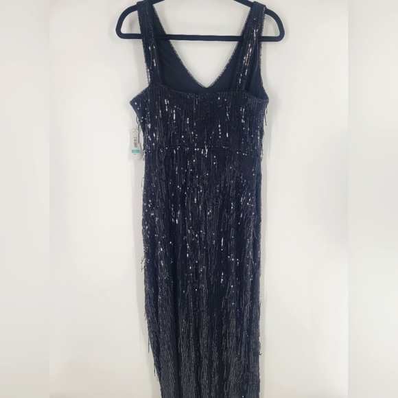 R&M Richards Fringe Sequined Cocktail Dress Black Maxi Size 8 New - Picture 6 of 7